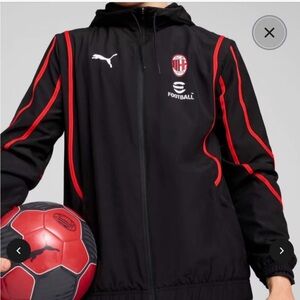Mens AC Milan Puma Black and Red Windbreaker Jacket